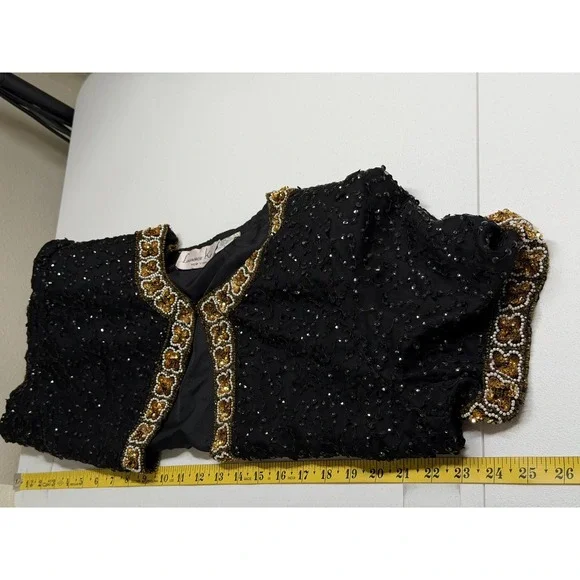 Vintage Laurence Kazar Jacket Womens Large Black Beaded 100% Silk Evening Formal - Picture 8 of 9